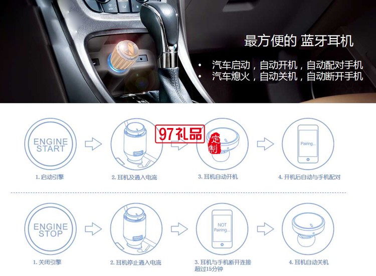 車載藍(lán)牙耳機車充 帶香薰