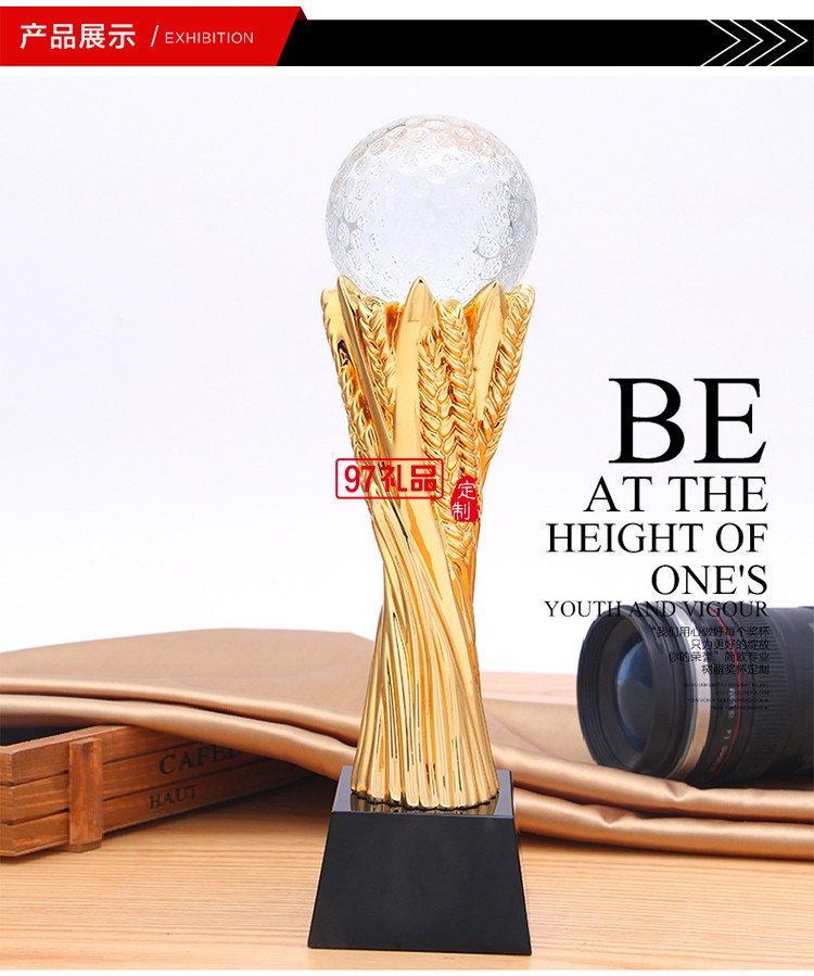 金色麥穗樹(shù)脂獎(jiǎng)杯 水晶球獎(jiǎng)杯定做刻字