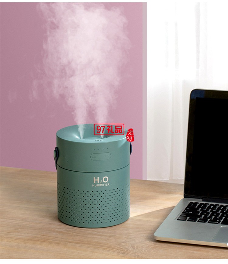 創(chuàng)意新品雙噴加濕器大容量1.1L內置電池充電款家用凈化器