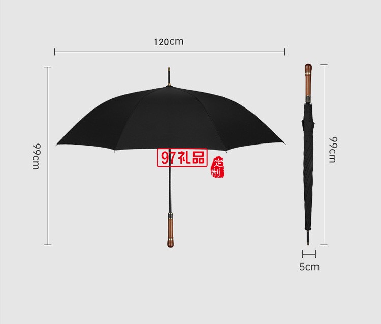 長柄高爾夫傘 復古木柄商務(wù)禮品廣告?zhèn)阌OGO 彎柄直桿高爾夫雨傘