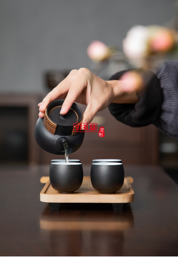 旅行茶具套裝收納便攜包一壺四杯車(chē)載戶(hù)外隨身4人黑色陶瓷快客杯