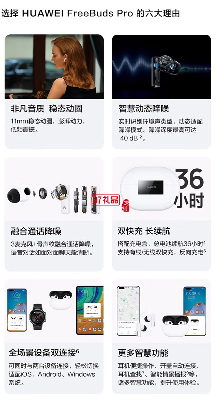 華為FreeBuds Pro無(wú)線(xiàn)藍(lán)牙耳機(jī)主動(dòng)降噪入耳式定制公司廣告禮品